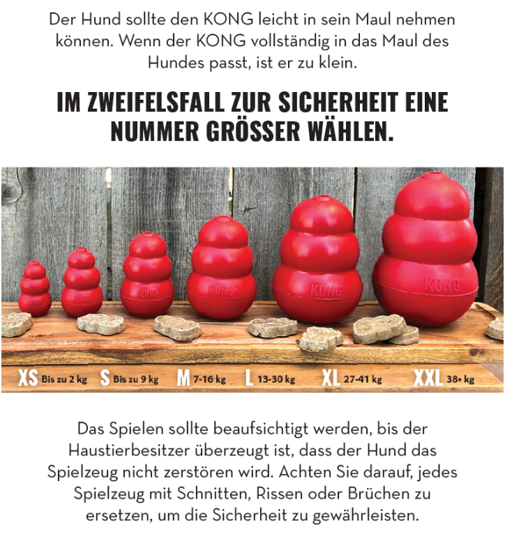 Größenübersicht Größenübersicht verschiedener KONG‑Modelle in XS bis XXL.