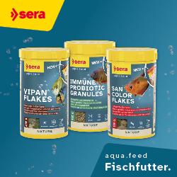 Sera Fischfutter Drei Dosen Sera‑Aquarienfutter für Zierfische.