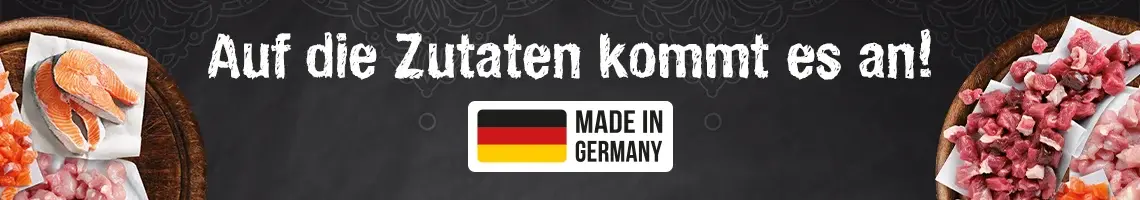 Leonardo Slogan Schriftzug „Auf die Zutaten kommt es an!“ mit Hinweis „Made in Germany“.