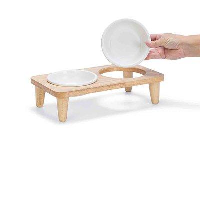Designed by Lotte Futterstation Doppelnapf Holz Djeha Designed by Lotte Futterstation Doppelnapf Holz Djeha
