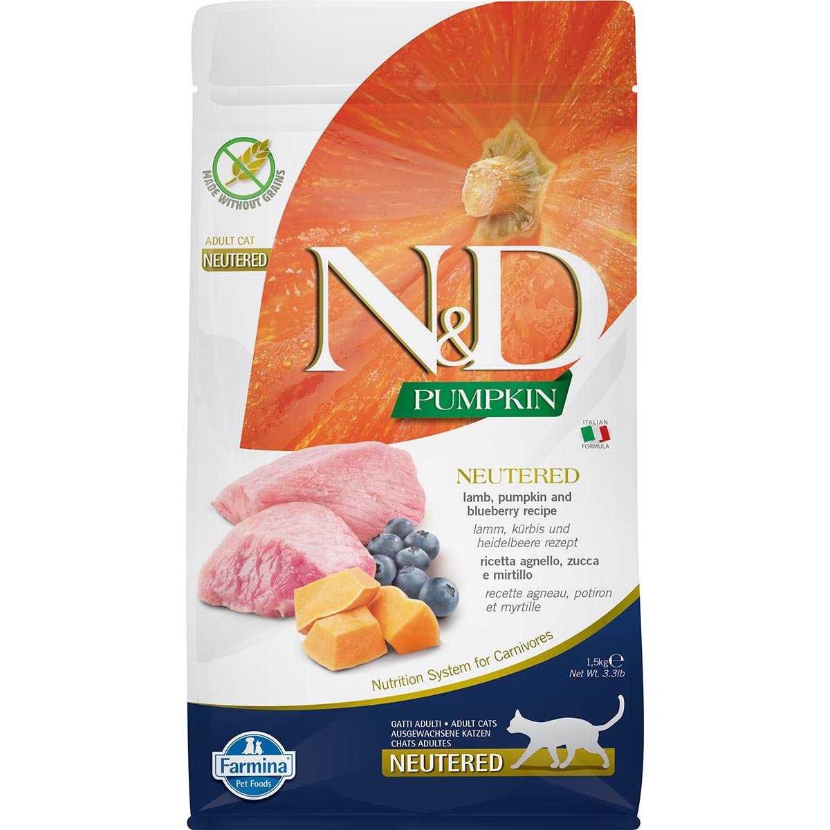 NundD Cat Pumpkin Lamm, Kürbis und Heidelbeere für kastrierte Katzen 1,5kg