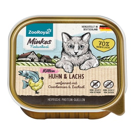 ZooRoyal Minkas Naturkost Kitten Huhn &amp; Lachs verfeinert mit Cranberries &amp; Lachsöl