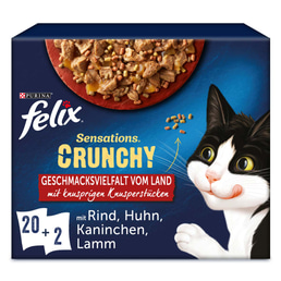 FELIX Sensations Crunchy in Gelee Geschmacksvielfalt vom Land 20x84g +2x40g Knusperstückchen