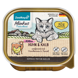 ZooRoyal Minkas Naturkost Kitten Huhn &amp; Kalb verfeinert mit Cranberries &amp; Leinöl