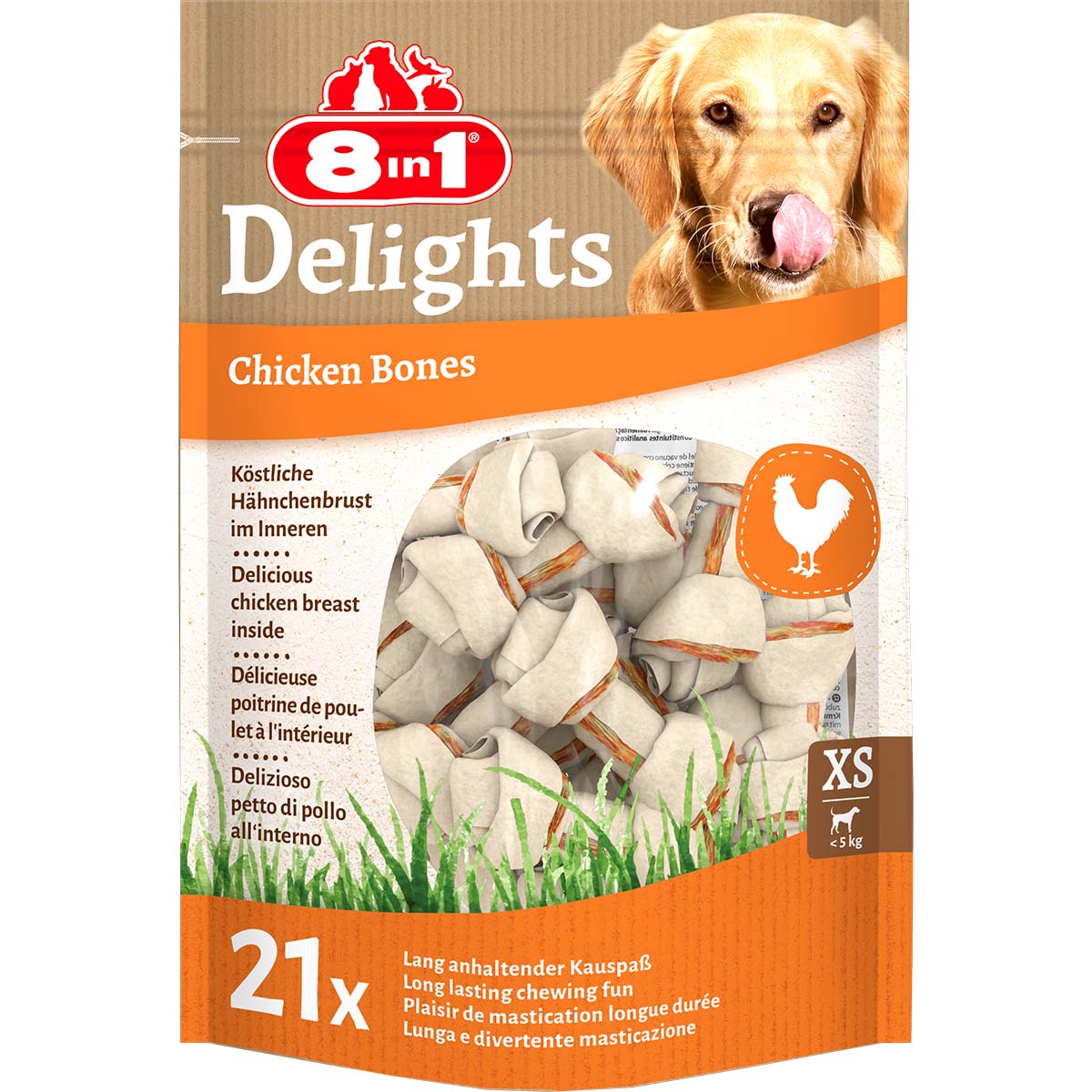 8in1 Delights Kauknochen Huhn im Beutel