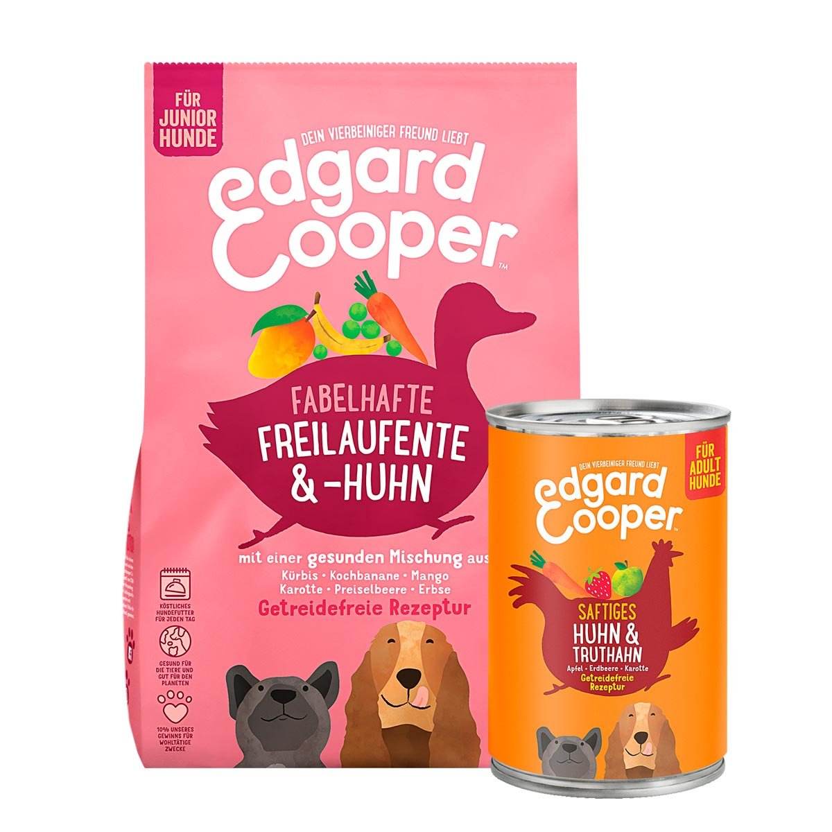 Edgard &amp; Cooper Junior Freilaufente &amp; Huhn 12kg + 6x400g Huhn gratis