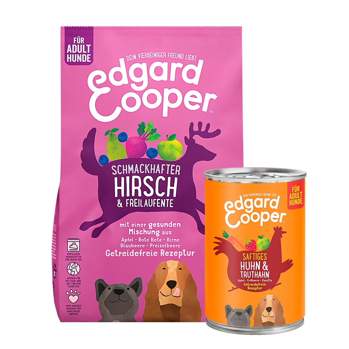 Edgard &amp; Cooper Frischer Hirsch &amp; Freilaufente 12kg + 6x400g Huhn gratis