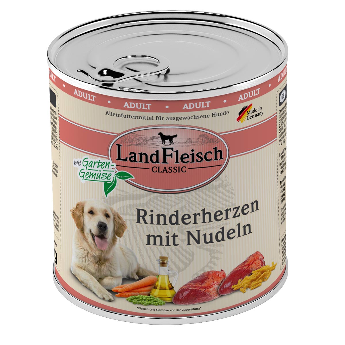 LandFleisch Dog Classic Rinderherzen mit Nudeln