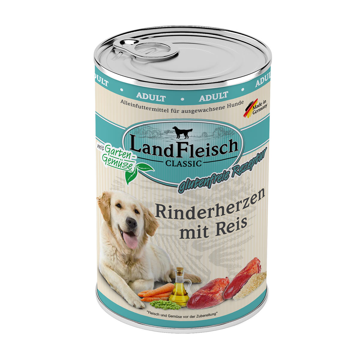 LandFleisch Dog Classic Rinderherzen mit Reis
