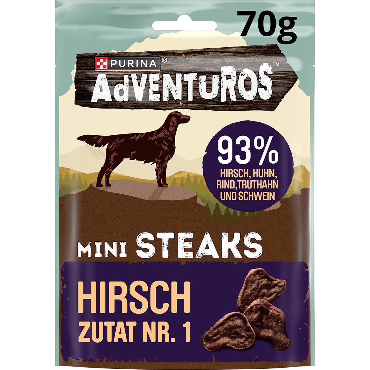 Purina Adventuros Mini STEAKS Hundesnacks Hirsch 70g