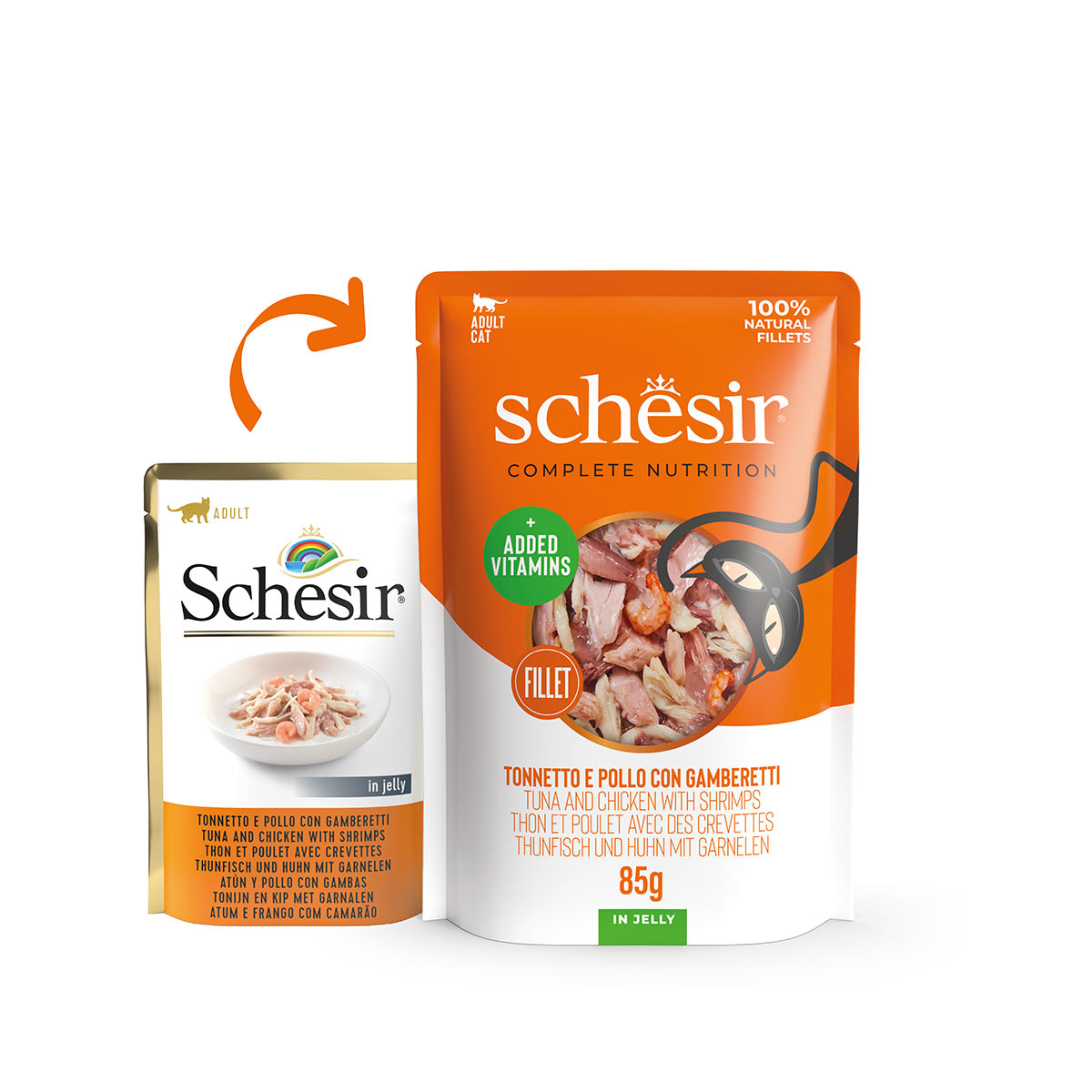 Schesir Cat Complete Thunfisch, Huhn, Garnelen in Jelly