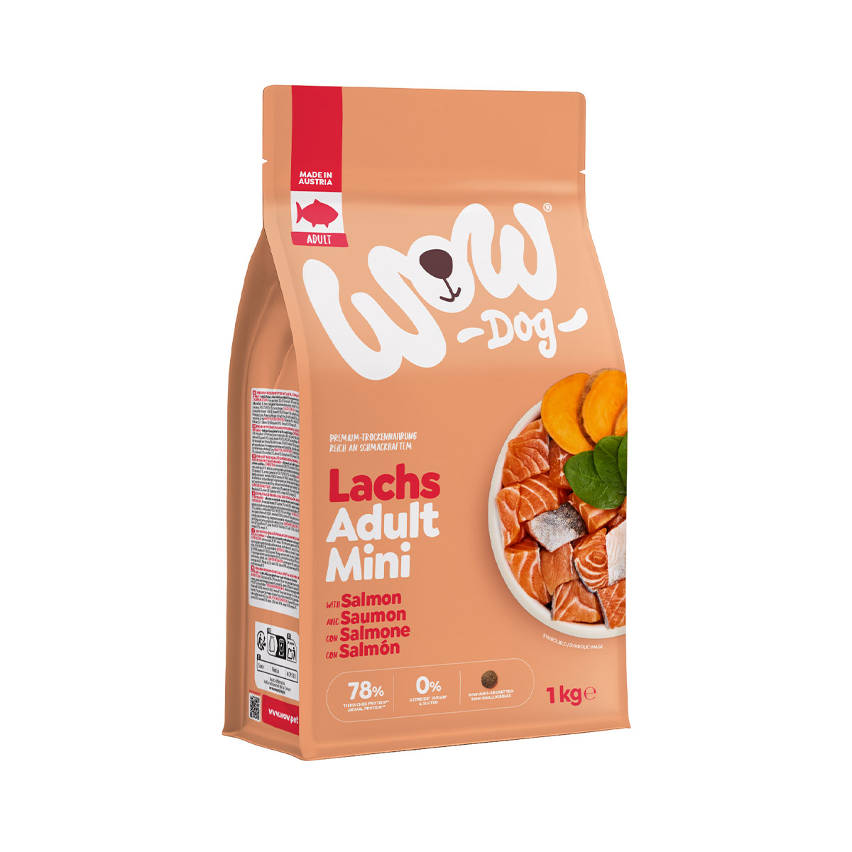 WOW DOG TROCKEN Minis ADULT mit Lachs 1 kg