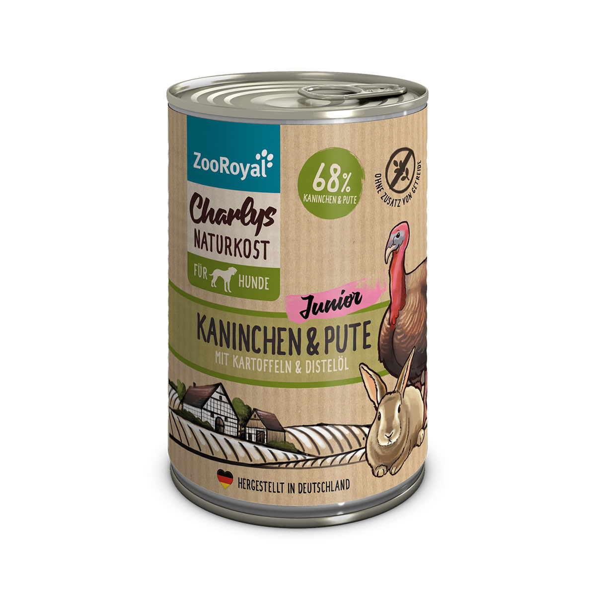 ZooRoyal Charlys Naturkost Junior Kaninchen &amp; Pute mit Kartoffeln &amp; Distelöl